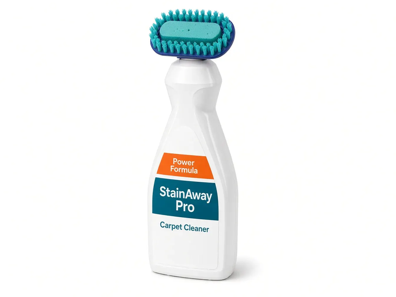 AI-generated illustration of a white carpet stain remover bottle with a brush applicator on top